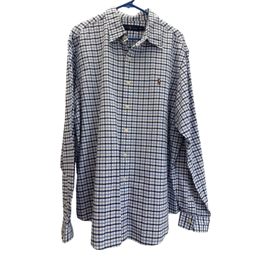 Ralph Lauren Men’s Shirt Long Sleeve Button Down Plaid Check Blue White XXL
